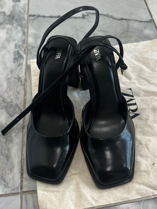 Zara Shoes - Zara Black Square-Toe Slingback Heels